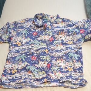 Big Dogs Blue Tropical Print Shirt